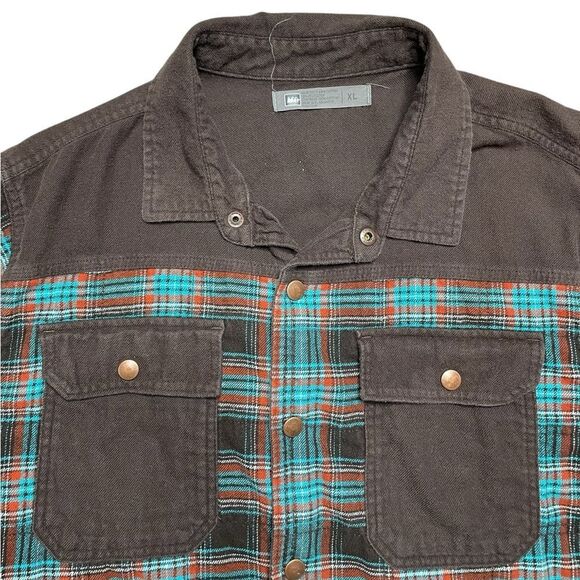 REI Men's Snap Button Plaid Shirt Jacket Plaid Brown Blue Red Size XL - Picture 3 of 6